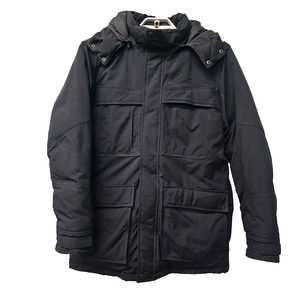 Eddie Bauer Men's Medium Parka Removable Hood Black Premium Goose Down Faux Fur
